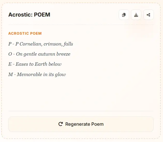 AI acrostic poem generator example - POEM acrostic poetry