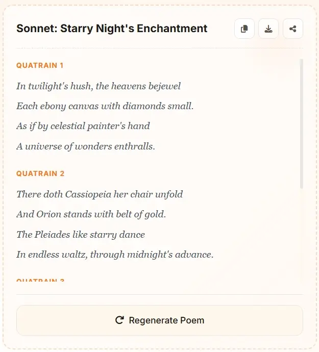AI poem generator sonnet example - Starry Night's Enchantment